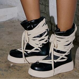 AZALEA WANG FENRYS BLACK LACE DETAIL COMBAT BOOTIE